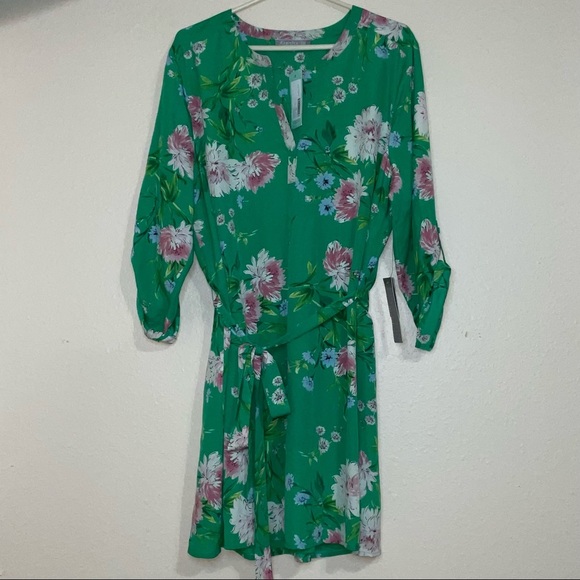 Beautiful green floral Daniel Rainn Harlow shirt dress with matching tie belt. - Picture 16 of 17